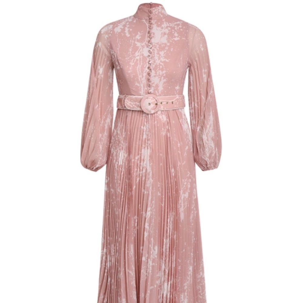 Zimmermann size 0/US size 4 Sunray Long Sleeve Midi Dress in Blush Splatter